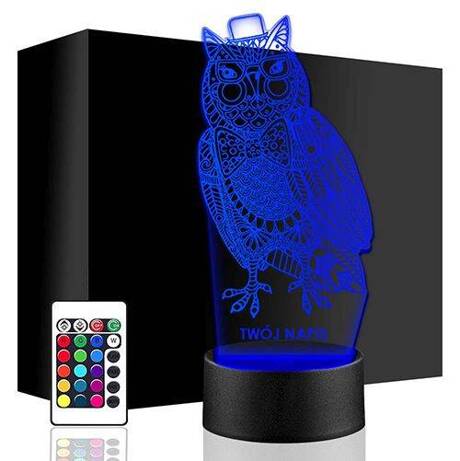 LAMPKA NOCNA LED SOWA PTAK 3D + PILOT prezent URODZINY statuetka