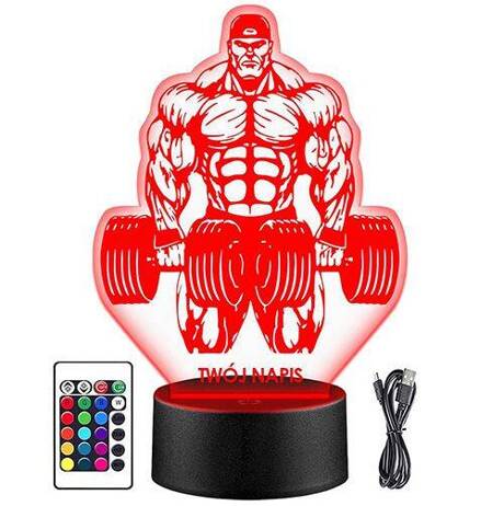 LAMPKA NOCNA LED STRONGMAN CIĘŻARY 3D + PILOT prezent URODZINY statuetka