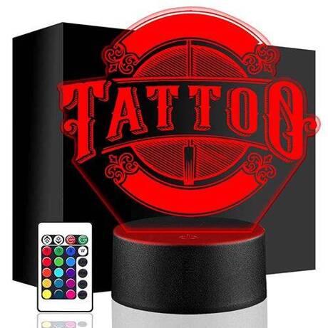 LAMPKA NOCNA LED TATTOO TATUAŻ 3D + PILOT prezent URODZINY statuetka