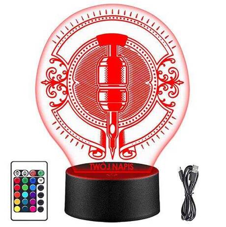 LAMPKA NOCNA LED TATTOO TATUAŻ 3D + PILOT prezent URODZINY statuetka