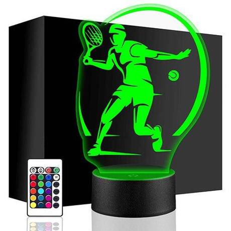 LAMPKA NOCNA LED TENISISTA TENIS 3D + PILOT prezent URODZINY statuetka