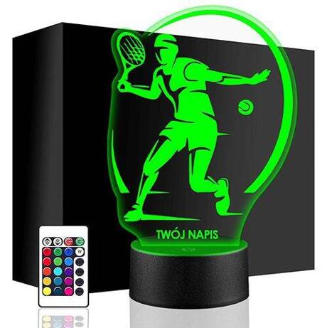 LAMPKA NOCNA LED TENISISTA TENIS 3D + PILOT prezent URODZINY statuetka