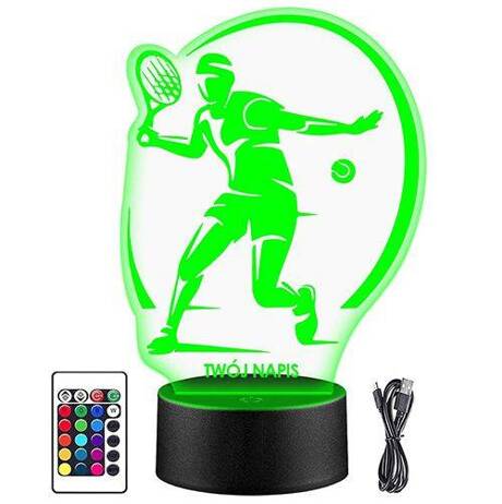 LAMPKA NOCNA LED TENISISTA TENIS 3D + PILOT prezent URODZINY statuetka