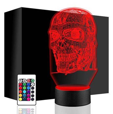 LAMPKA NOCNA LED TERMINATOR CZASZKA 3D + PILOT prezent URODZINY statuetka