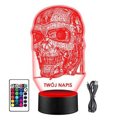 LAMPKA NOCNA LED TERMINATOR CZASZKA 3D + PILOT prezent URODZINY statuetka