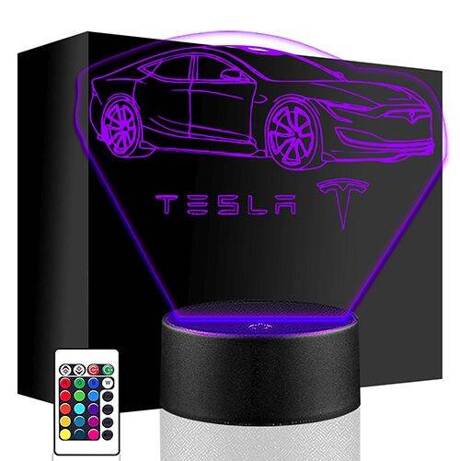 LAMPKA NOCNA LED TESLA ELEKTRYK AUTO 3D + PILOT prezent URODZINY statuetka