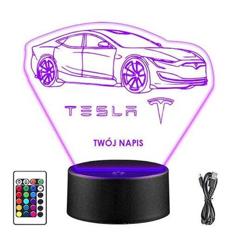 LAMPKA NOCNA LED TESLA ELEKTRYK AUTO 3D + PILOT prezent URODZINY statuetka