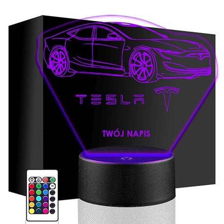 LAMPKA NOCNA LED TESLA ELEKTRYK AUTO 3D + PILOT prezent URODZINY statuetka