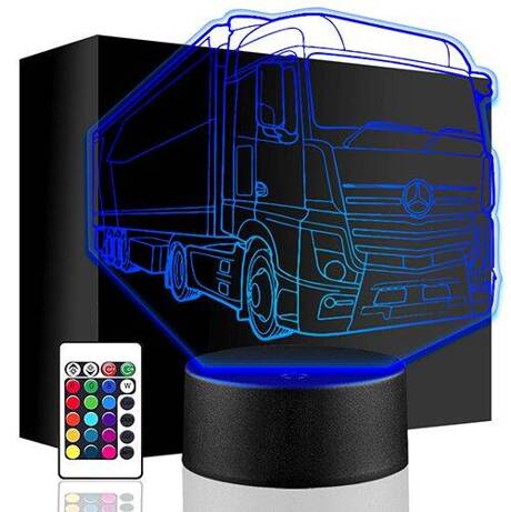 LAMPKA NOCNA LED TIR MERCEDES 3D + PILOT prezent URODZINY statuetka