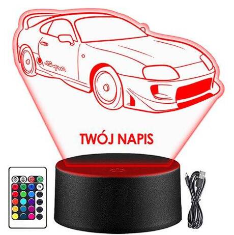 LAMPKA NOCNA LED TOYOTA SUPRA AUTO 3D + PILOT prezent URODZINY statuetka