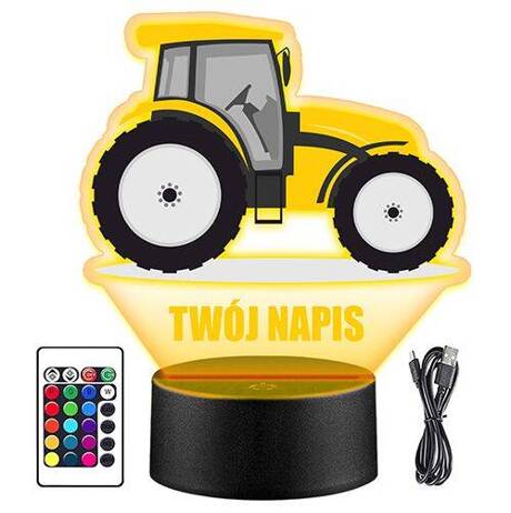 LAMPKA NOCNA LED TRAKTOR TRAKTOREK 3D + PILOT prezent URODZINY statuetka