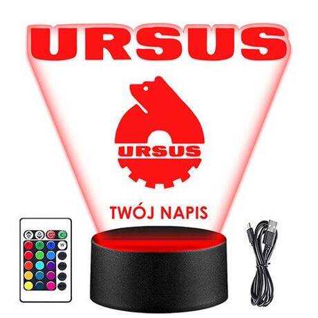 LAMPKA NOCNA LED URSUS CIĄGNIK 3D + PILOT prezent URODZINY statuetka