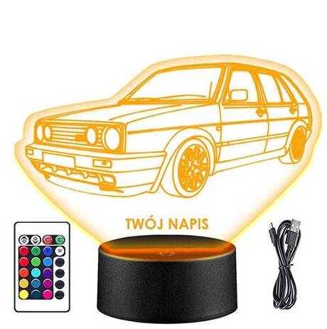 LAMPKA NOCNA LED VOLKSWAGEN GOLF 3D + PILOT prezent URODZINY statuetka