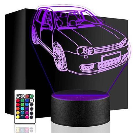 LAMPKA NOCNA LED VOLKSWAGEN GOLF AUTO 3D + PILOT prezent URODZINY statuetka