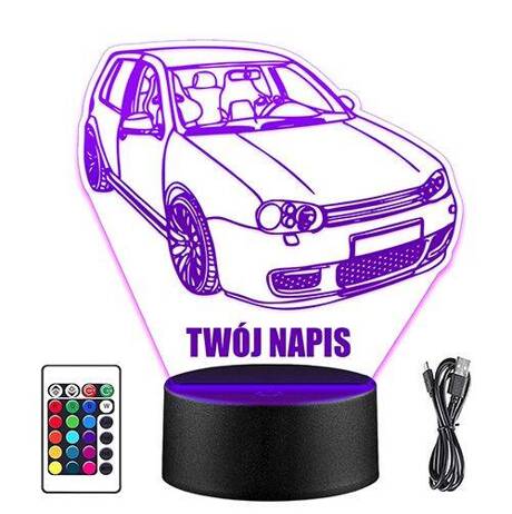 LAMPKA NOCNA LED VOLKSWAGEN GOLF AUTO 3D + PILOT prezent URODZINY statuetka