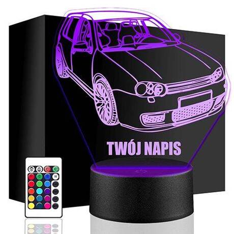 LAMPKA NOCNA LED VOLKSWAGEN GOLF AUTO 3D + PILOT prezent URODZINY statuetka