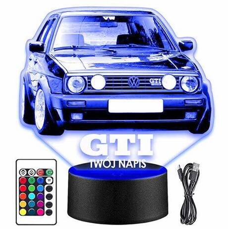 LAMPKA NOCNA LED VOLKSWAGEN GOLF AUTO 3D + PILOT prezent URODZINY statuetka