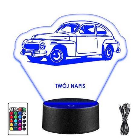 LAMPKA NOCNA LED VOLVO VINTAGE AUTO 3D + PILOT prezent URODZINY statuetka