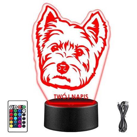 LAMPKA NOCNA LED WESTIE PIES PIESEK 3D + PILOT prezent URODZINY statuetka