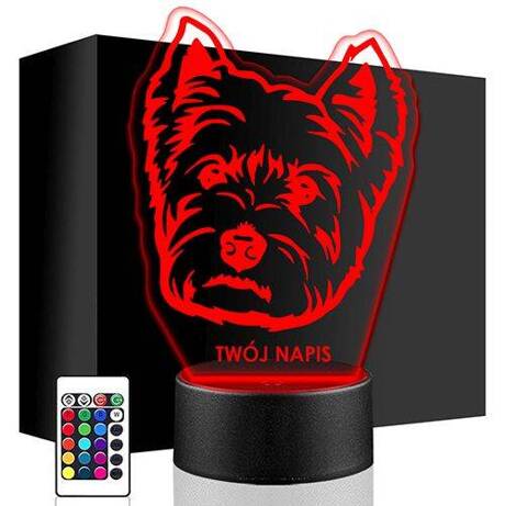 LAMPKA NOCNA LED WESTIE PIES PIESEK 3D + PILOT prezent URODZINY statuetka