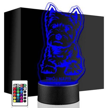 LAMPKA NOCNA LED WESTIE PIES PIESEK 3D + PILOT prezent URODZINY statuetka