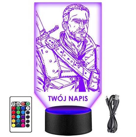 LAMPKA NOCNA LED WIEDŹMIN GERALT 3D + PILOT prezent URODZINY statuetka