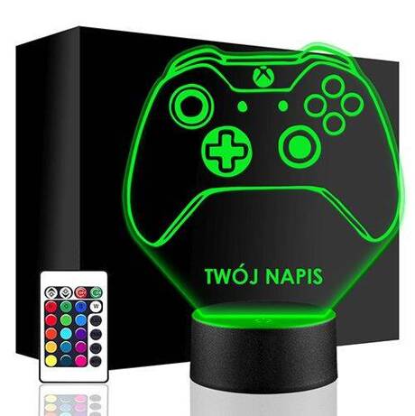 LAMPKA NOCNA LED XBOX KONTROLER GRACZ 3D + PILOT prezent URODZINY statuetka