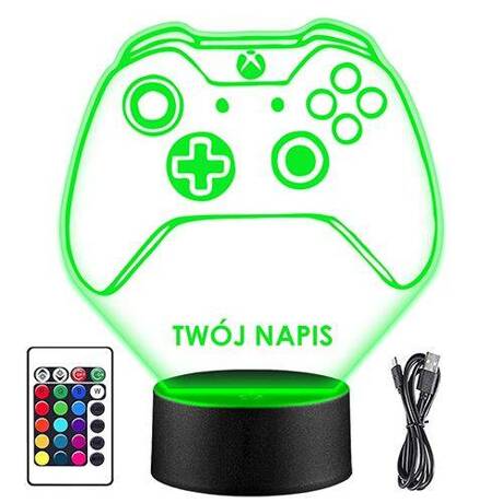 LAMPKA NOCNA LED XBOX KONTROLER GRACZ 3D + PILOT prezent URODZINY statuetka