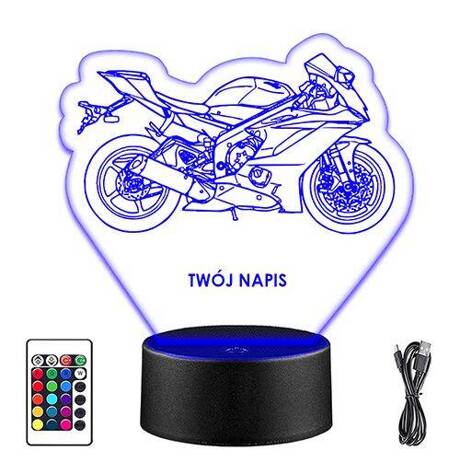 LAMPKA NOCNA LED YAMAHA YZF-R6 MOTOR 3D + PILOT prezent URODZINY statuetka