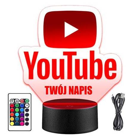 LAMPKA NOCNA LED YOUTUBE 3D + PILOT prezent URODZINY statuetka