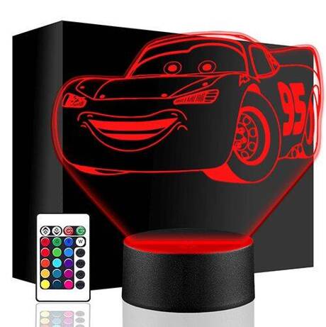 LAMPKA NOCNA LED ZYGZAK MCQUEEN AUTO 3D + PILOT prezent URODZINY statuetka