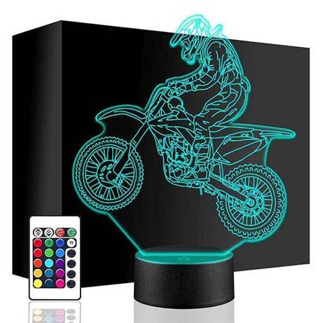 LAMPKA NOCNA Motocross Cross Enduro Motor 3D LED + PILOT prezent URODZINY