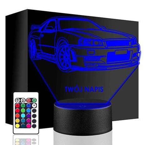 LAMPKA NOCNA NISSAN SKYLINE AUTO SAMOCHÓD 3D LED + PILOT prezent URODZINY