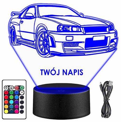 LAMPKA NOCNA NISSAN SKYLINE AUTO SAMOCHÓD 3D LED + PILOT prezent URODZINY