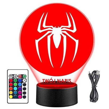 LAMPKA NOCNA SPIDER-MAN PAJĄK 3D LED + PILOT prezent URODZINY statuetka