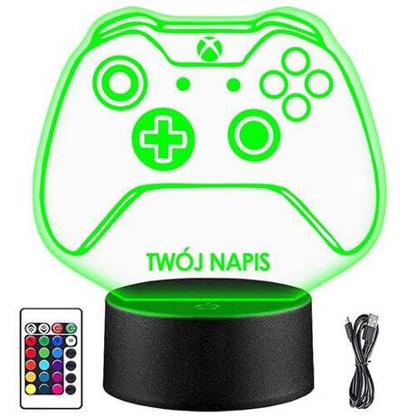 LAMPKA NOCNA XBOX PAD KONSOLA 3D + PILOT prezent URODZINY statuetka