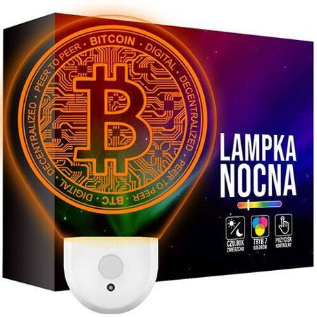 Lampka Nocna LED dla Dzieci BITCOIN do kontaktu gniazdka CZUJNIK