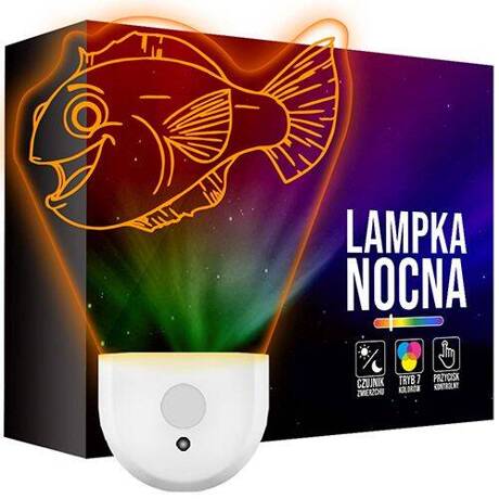 Lampka Nocna LED dla Dzieci RYBKA RYBA WODA do kontaktu gniazdka CZUJNIK