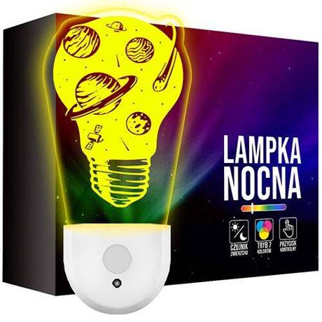 Lampka Nocna LED dla Dzieci ŻARÓWKA PLANETA do kontaktu gniazdka CZUJNIK