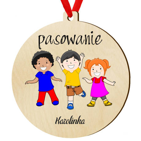 Medal pasowanie ucznia przedszkolaka drewniany