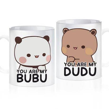 ZESTAW 2 KUBKÓW BIAŁYCH MISIE YOU ARE MY BUBU I DUDU CUTE BEAR LOVE MIŚ