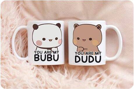 ZESTAW 2 KUBKÓW BIAŁYCH MISIE YOU ARE MY BUBU I DUDU CUTE BEAR LOVE MIŚ